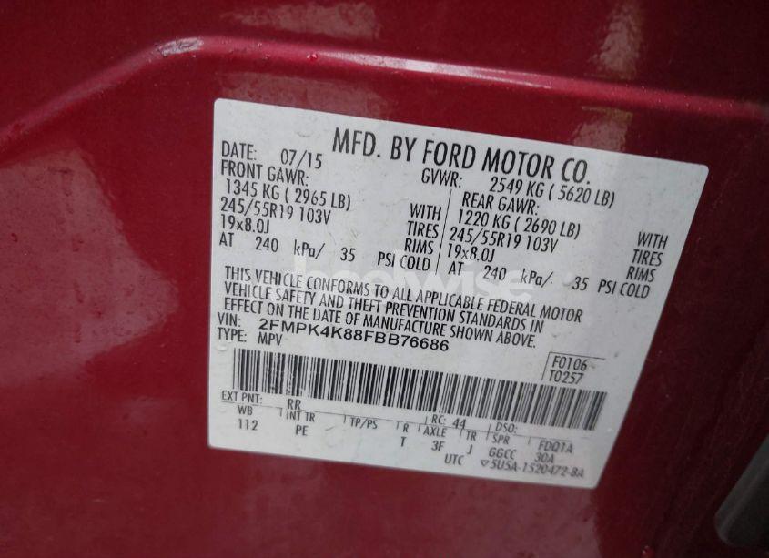 Photo 9 of 2015 Ford Edge TITANIUM (VIN 2FMPK4K88FBB76686)