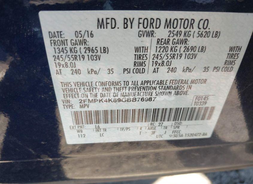 Photo 9 of 2016 Ford Edge TITANIUM (VIN 2FMPK4K89GBB76987)