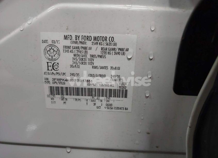 Photo 9 of 2015 Ford Edge TITANIUM (VIN 2FMPK4K8XFBB17851)