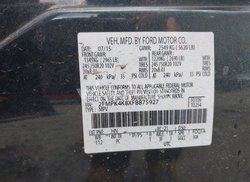 Photo 9 of 2015 Ford Edge TITANIUM (VIN 2FMPK4K8XFBB75927)