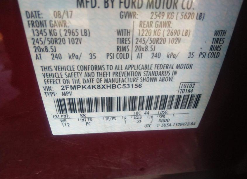 Photo 9 of 2017 Ford Edge TITANIUM (VIN 2FMPK4K8XHBC53156)