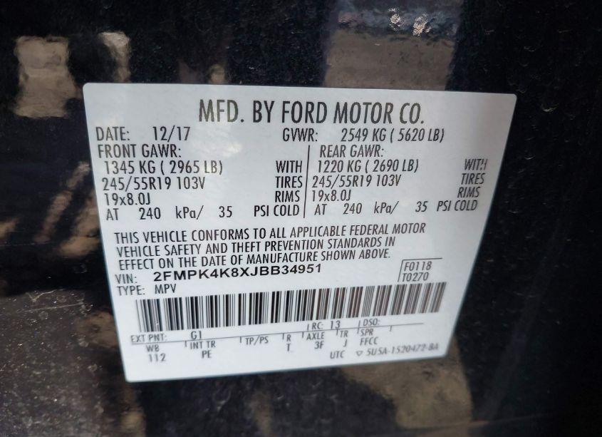 Photo 9 of 2018 Ford Edge TITANIUM (VIN 2FMPK4K8XJBB34951)