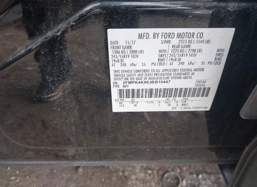 Photo 9 of 2018 Ford Edge TITANIUM (VIN 2FMPK4K90JBB19447)