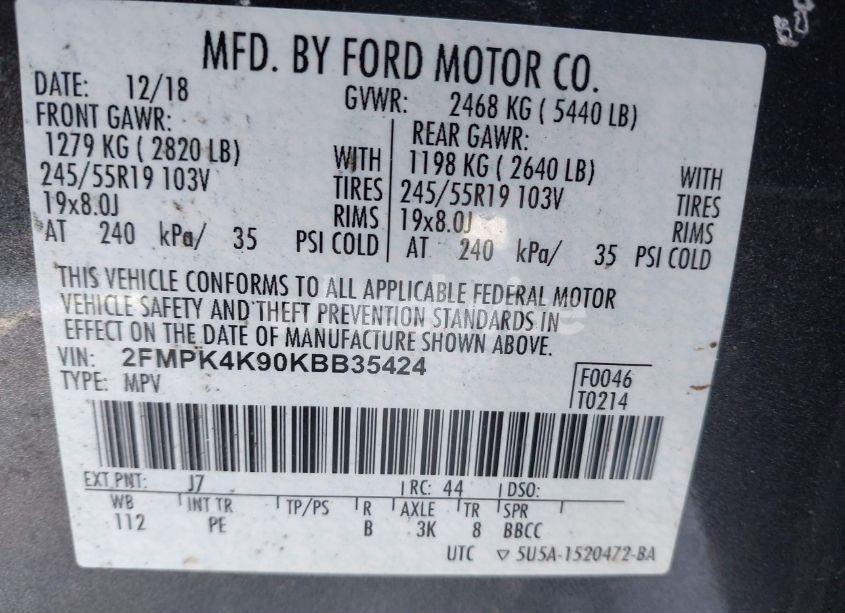 Photo 9 of 2019 Ford Edge TITANIUM (VIN 2FMPK4K90KBB35424)