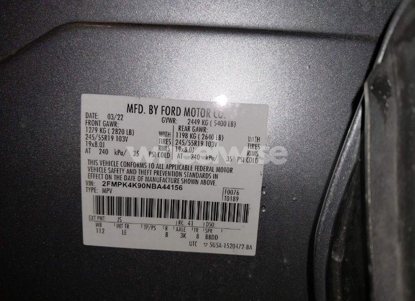 Photo 9 of 2022 Ford Edge TITANIUM (VIN 2FMPK4K90NBA44156)