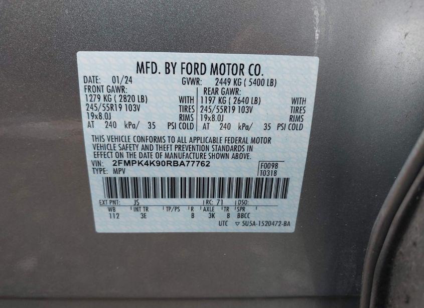 Photo 9 of 2024 Ford Edge TITANIUM (VIN 2FMPK4K90RBA77762)