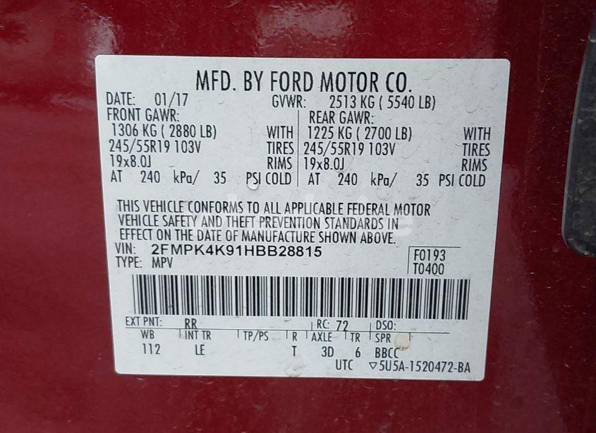 Photo 9 of 2017 Ford Edge TITANIUM (VIN 2FMPK4K91HBB28815)