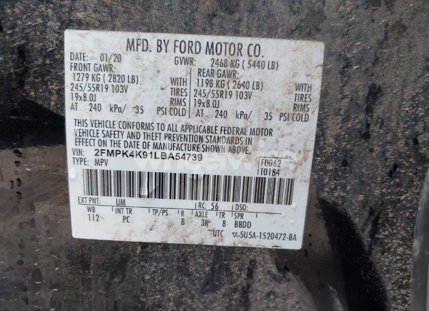 Photo 9 of 2020 Ford Edge TITANIUM (VIN 2FMPK4K91LBA54739)