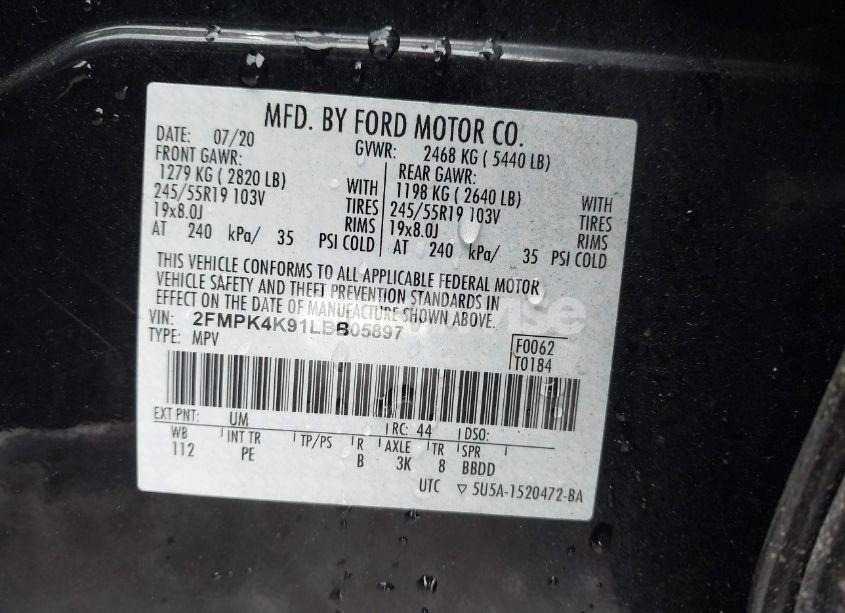 Photo 9 of 2020 Ford Edge TITANIUM (VIN 2FMPK4K91LBB05897)