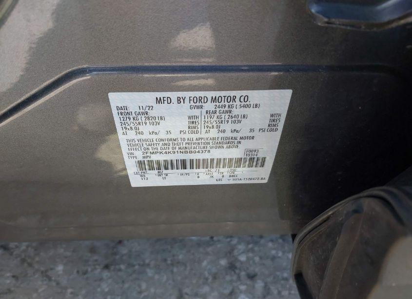 Photo 9 of 2022 Ford Edge TITANIUM (VIN 2FMPK4K91NBB04378)