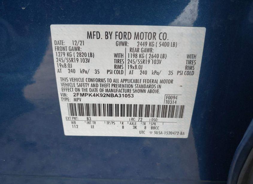 Photo 9 of 2022 Ford Edge TITANIUM (VIN 2FMPK4K92NBA31053)