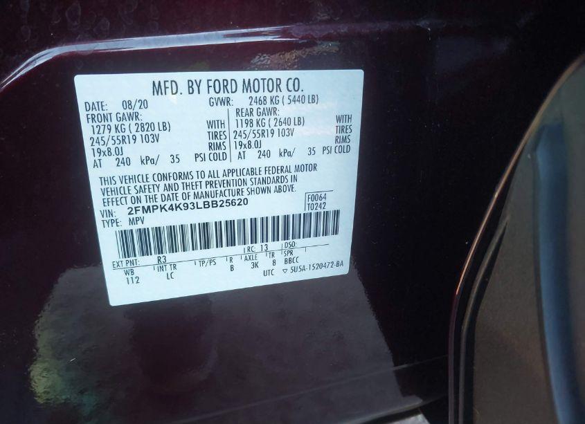 Photo 9 of 2020 Ford Edge TITANIUM (VIN 2FMPK4K93LBB25620)