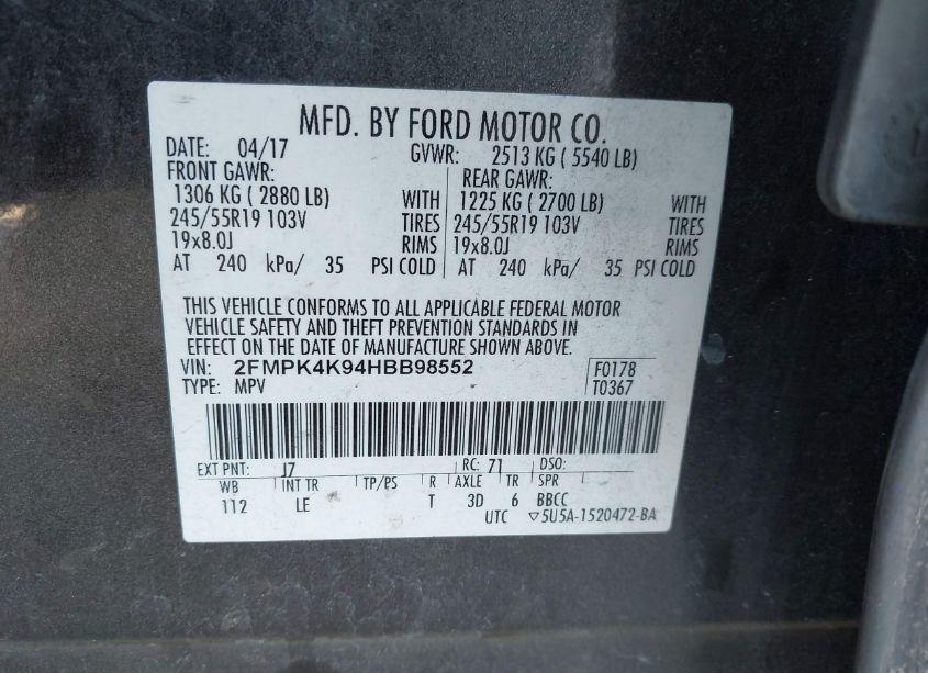 Photo 9 of 2017 Ford Edge TITANIUM (VIN 2FMPK4K94HBB98552)