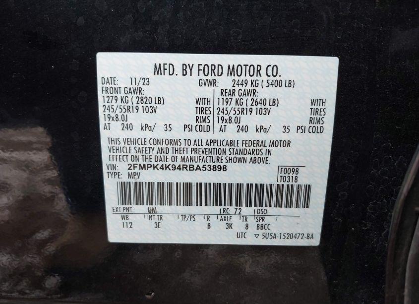 Photo 9 of 2024 Ford Edge TITANIUM (VIN 2FMPK4K94RBA53898)