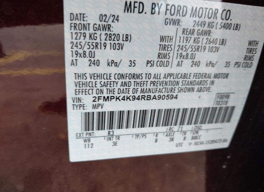 Photo 9 of 2024 Ford Edge TITANIUM (VIN 2FMPK4K94RBA90594)