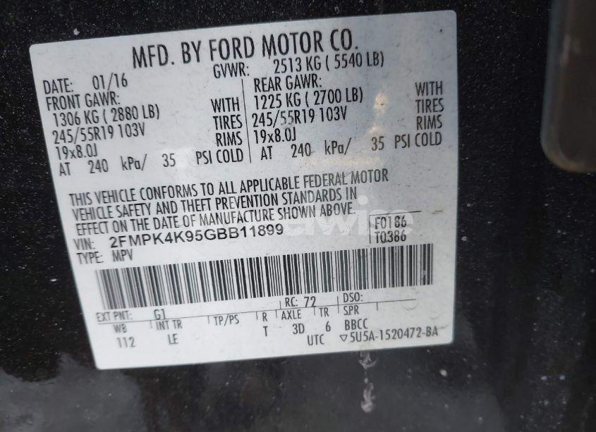 Photo 9 of 2016 Ford Edge TITANIUM (VIN 2FMPK4K95GBB11899)