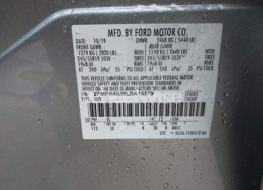 Photo 9 of 2020 Ford Edge TITANIUM (VIN 2FMPK4K95LBA16379)