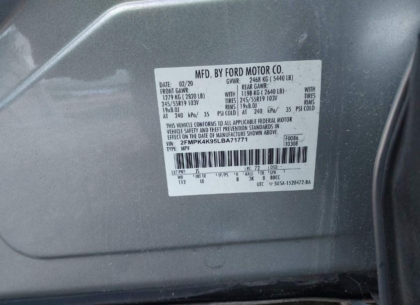 Photo 9 of 2020 Ford Edge TITANIUM (VIN 2FMPK4K95LBA71771)