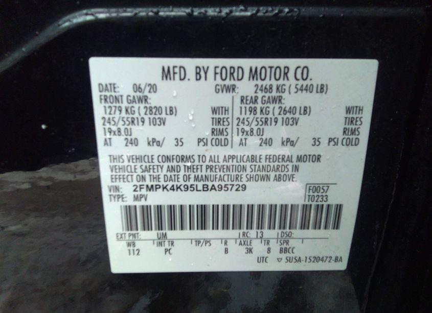 Photo 9 of 2020 Ford Edge TITANIUM (VIN 2FMPK4K95LBA95729)