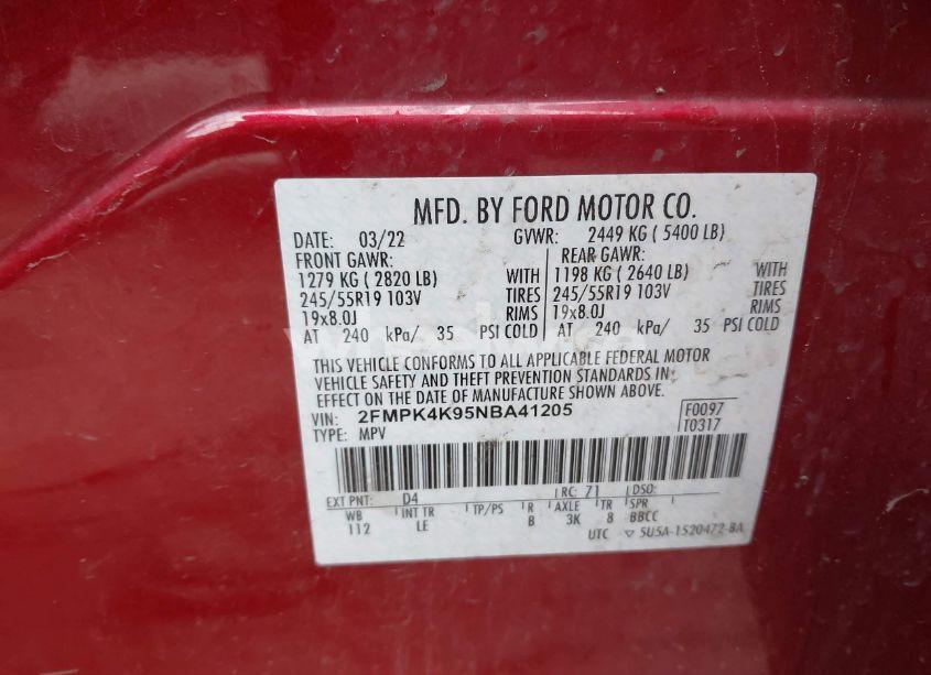 Photo 9 of 2022 Ford Edge TITANIUM (VIN 2FMPK4K95NBA41205)