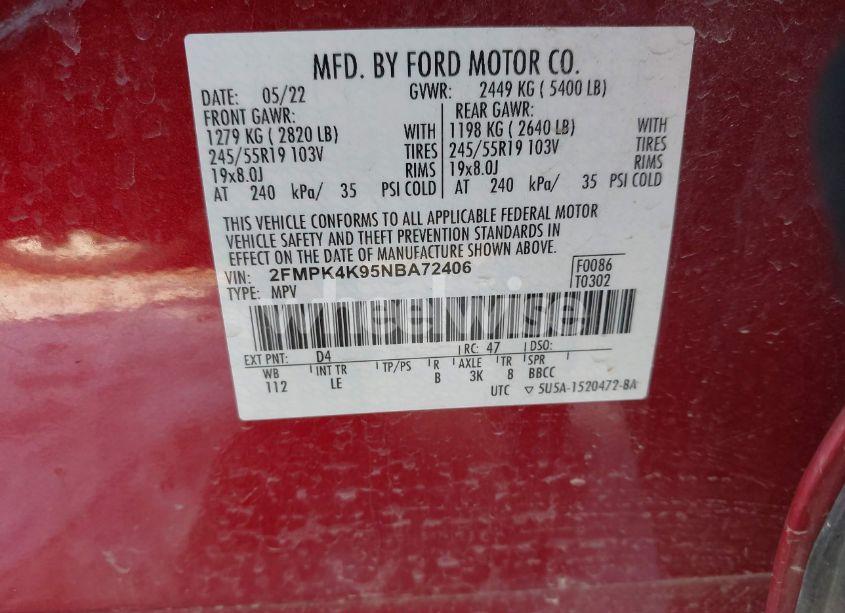 Photo 9 of 2022 Ford Edge TITANIUM (VIN 2FMPK4K95NBA72406)