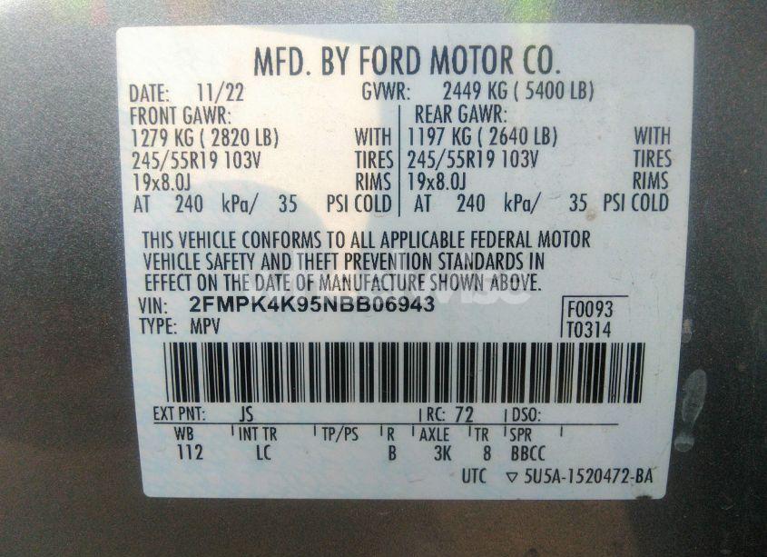 Photo 9 of 2022 Ford Edge TITANIUM (VIN 2FMPK4K95NBB06943)