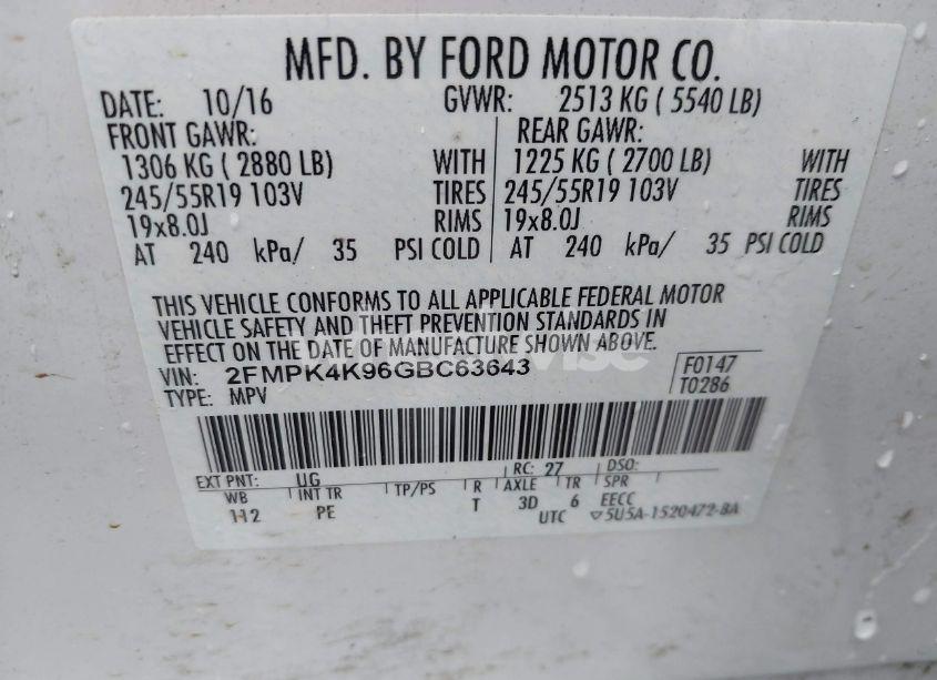 Photo 9 of 2016 Ford Edge TITANIUM (VIN 2FMPK4K96GBC63643)