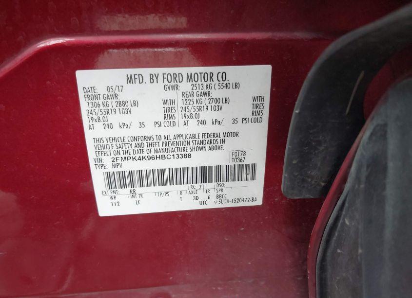 Photo 9 of 2017 Ford Edge TITANIUM (VIN 2FMPK4K96HBC13388)