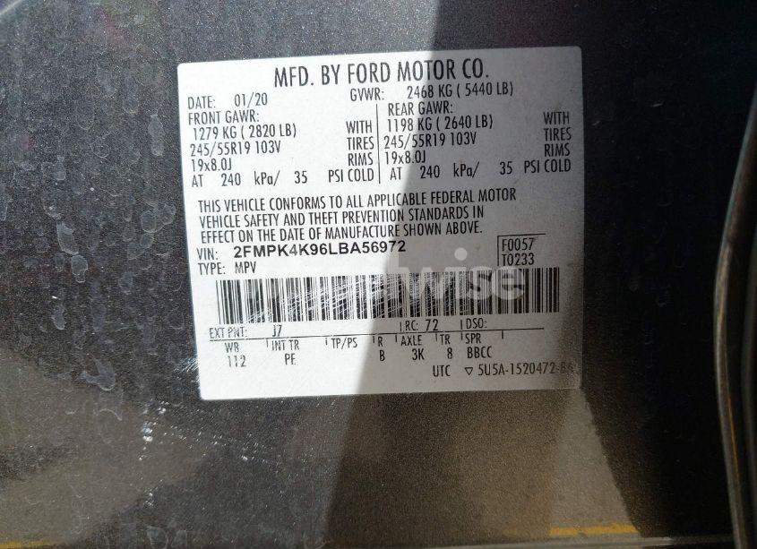 Photo 9 of 2020 Ford Edge TITANIUM (VIN 2FMPK4K96LBA56972)