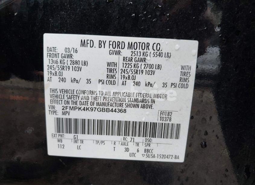 Photo 9 of 2016 Ford Edge TITANIUM (VIN 2FMPK4K97GBB44368)