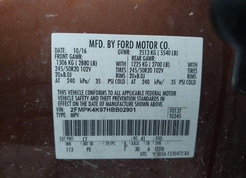 Photo 9 of 2017 Ford Edge TITANIUM (VIN 2FMPK4K97HBB02901)