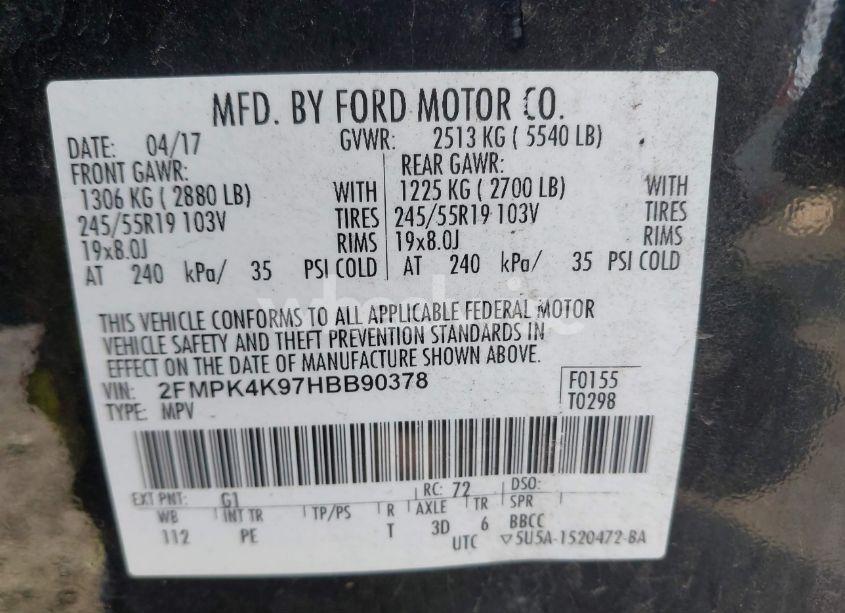 Photo 9 of 2017 Ford Edge TITANIUM (VIN 2FMPK4K97HBB90378)