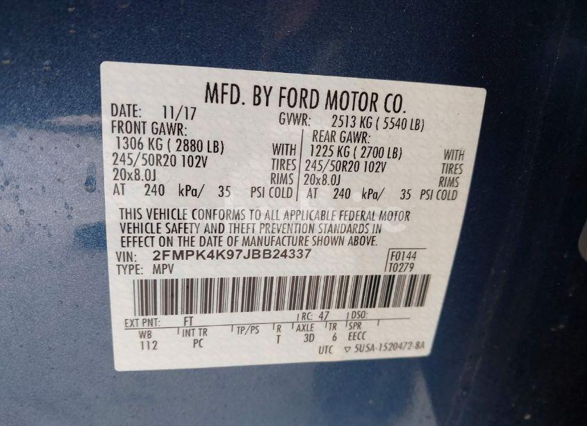 Photo 9 of 2018 Ford Edge TITANIUM (VIN 2FMPK4K97JBB24337)