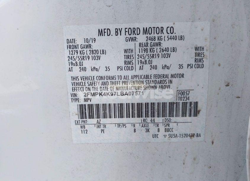 Photo 9 of 2020 Ford Edge TITANIUM (VIN 2FMPK4K97LBA07571)