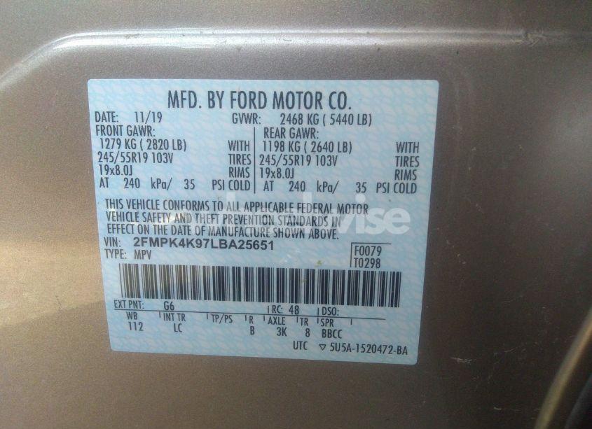 Photo 9 of 2020 Ford Edge TITANIUM (VIN 2FMPK4K97LBA25651)