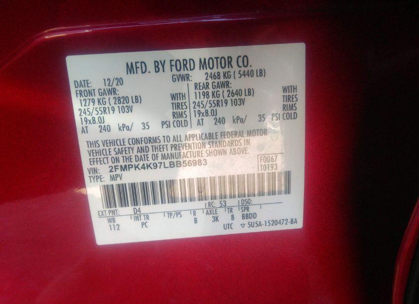 Photo 9 of 2020 Ford Edge TITANIUM (VIN 2FMPK4K97LBB56983)