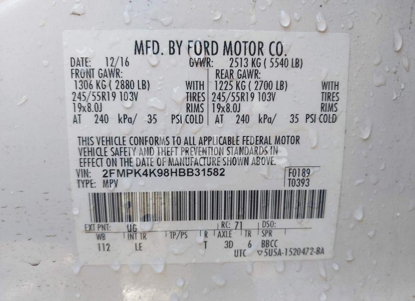 Photo 9 of 2017 Ford Edge TITANIUM (VIN 2FMPK4K98HBB31582)