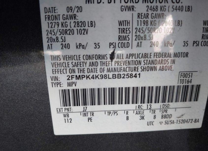 Photo 9 of 2020 Ford Edge TITANIUM (VIN 2FMPK4K98LBB25841)