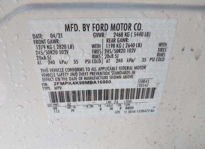 Photo 9 of 2021 Ford Edge TITANIUM (VIN 2FMPK4K98MBA16880)