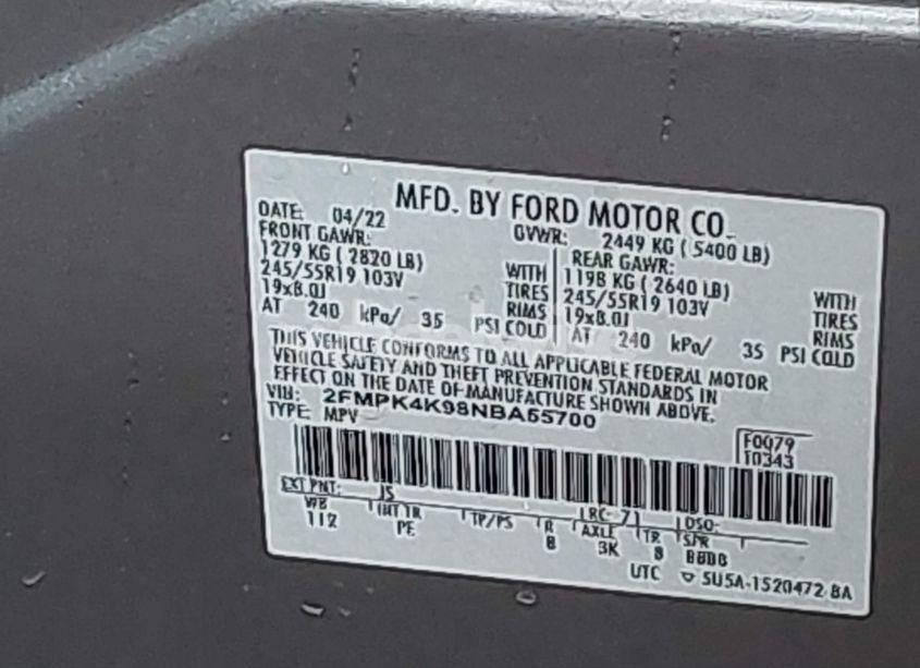 Photo 9 of 2022 Ford Edge TITANIUM (VIN 2FMPK4K98NBA55700)