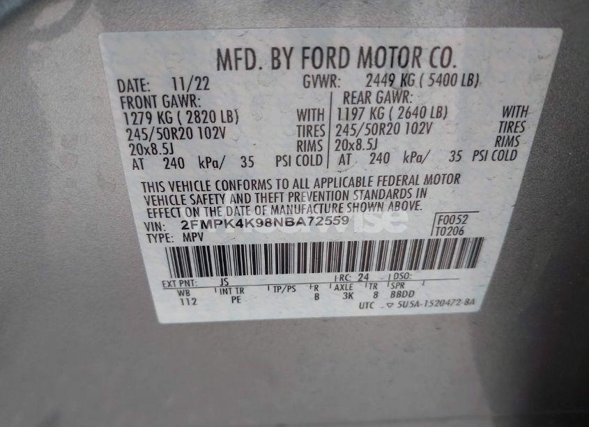 Photo 9 of 2022 Ford Edge TITANIUM (VIN 2FMPK4K98NBA72559)