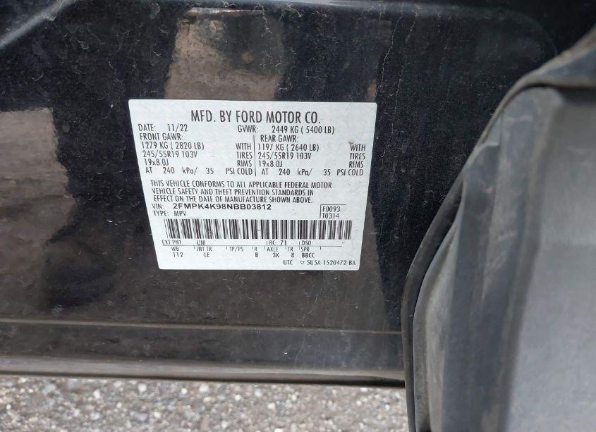 Photo 9 of 2022 Ford Edge TITANIUM (VIN 2FMPK4K98NBB03812)