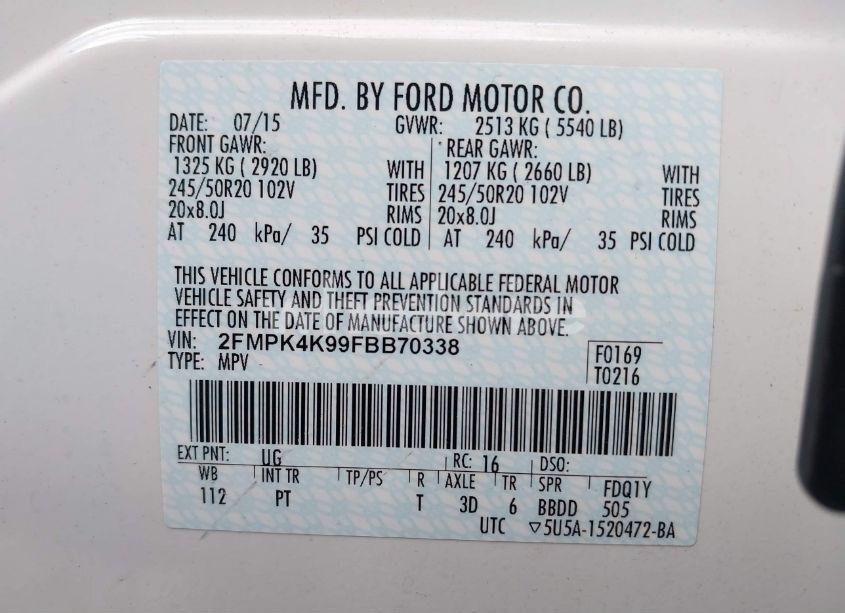 Photo 9 of 2015 Ford Edge TITANIUM (VIN 2FMPK4K99FBB70338)