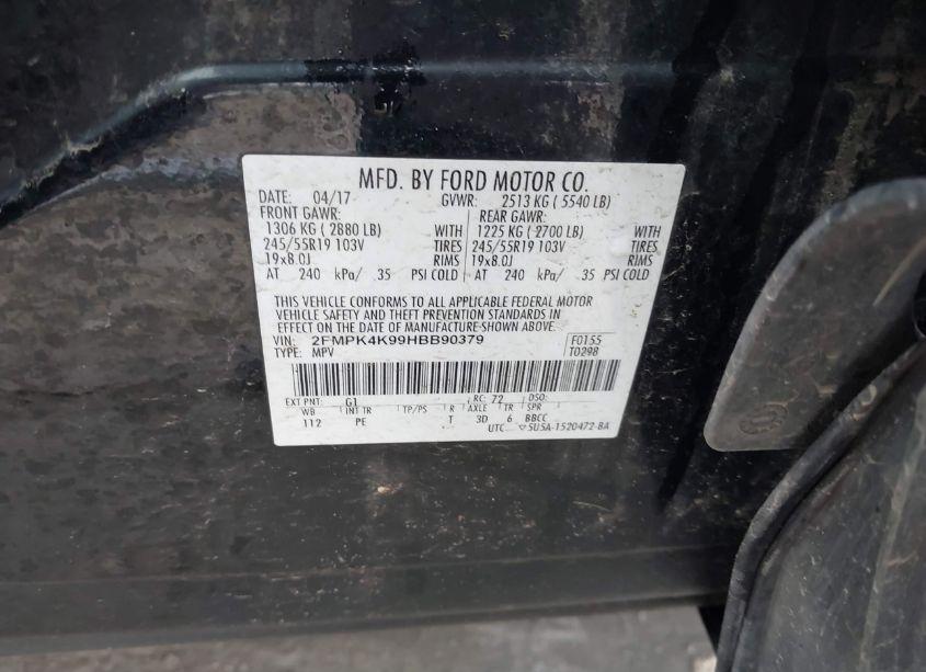 Photo 9 of 2017 Ford Edge TITANIUM (VIN 2FMPK4K99HBB90379)