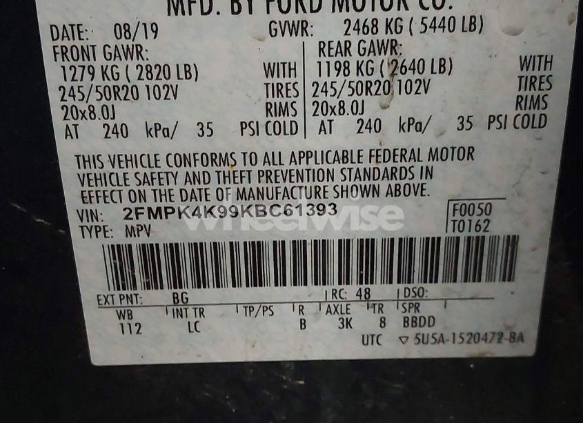 Photo 9 of 2019 Ford Edge TITANIUM (VIN 2FMPK4K99KBC61393)