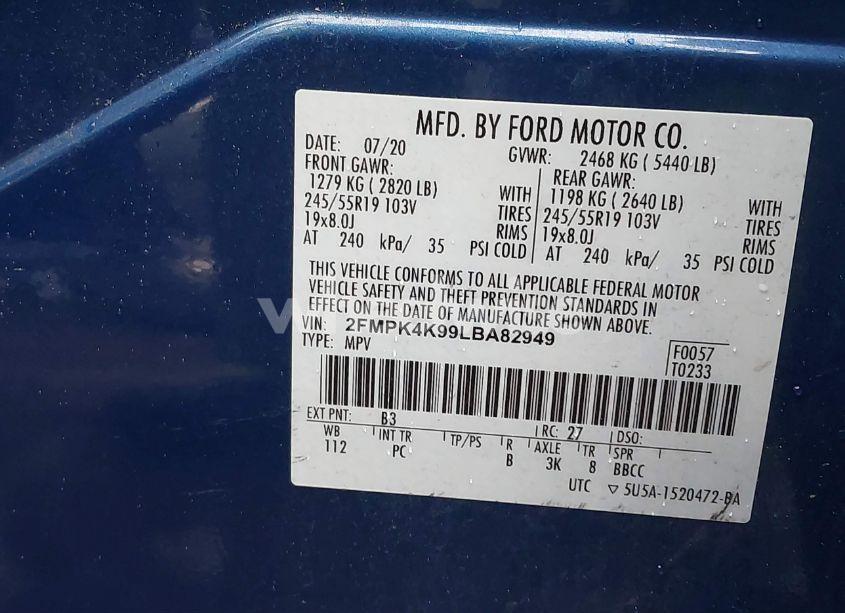 Photo 9 of 2020 Ford Edge TITANIUM (VIN 2FMPK4K99LBA82949)