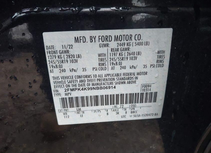 Photo 9 of 2022 Ford Edge (VIN 2FMPK4K99NBB06914)