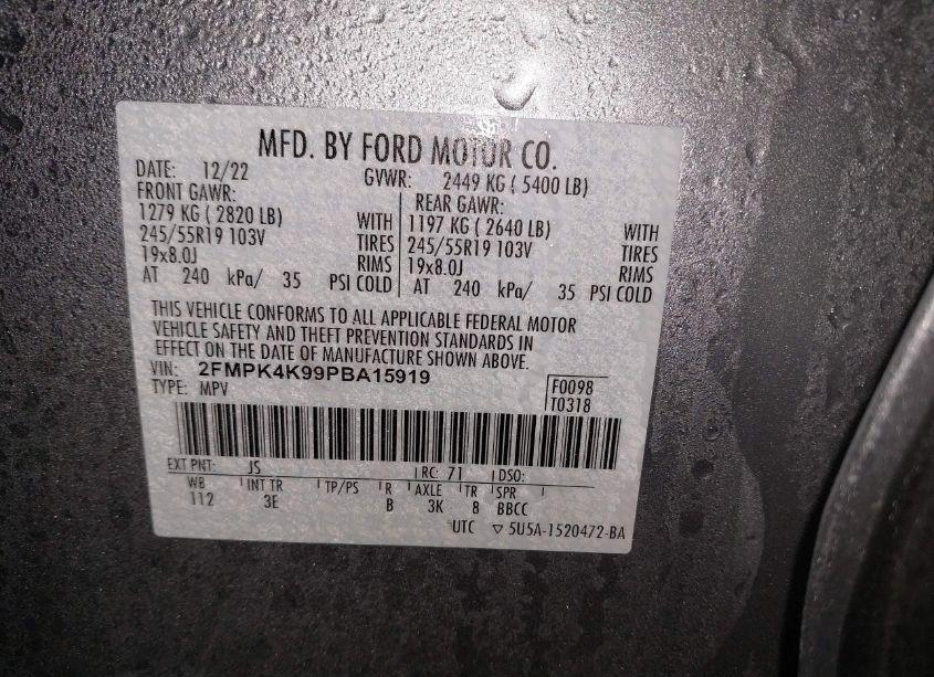 Photo 9 of 2023 Ford Edge TITANIUM (VIN 2FMPK4K99PBA15919)