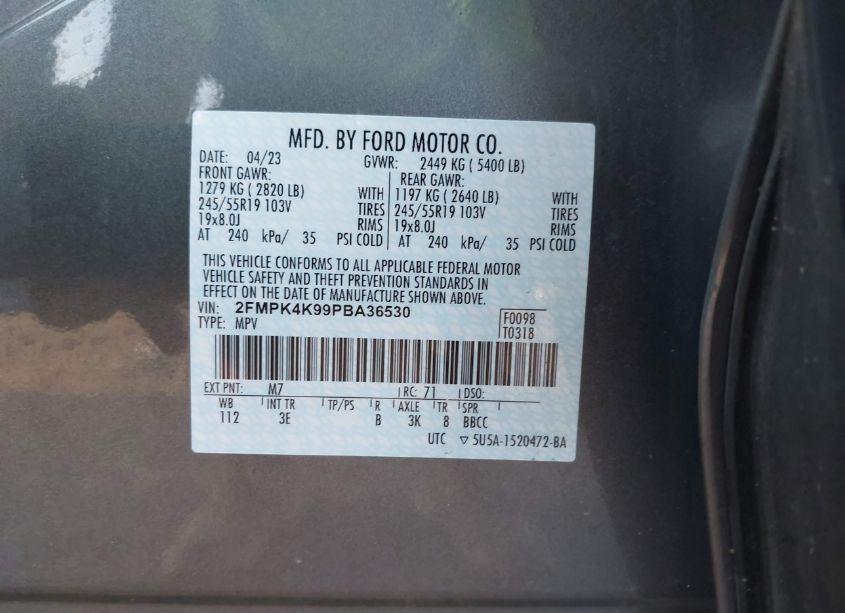 Photo 9 of 2023 Ford Edge TITANIUM (VIN 2FMPK4K99PBA36530)