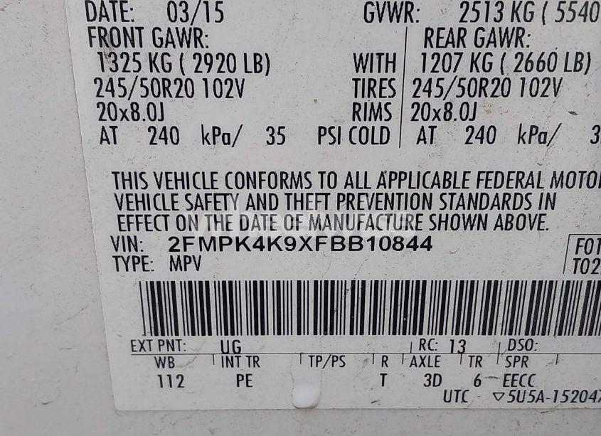 Photo 9 of 2015 Ford Edge TITANIUM (VIN 2FMPK4K9XFBB10844)